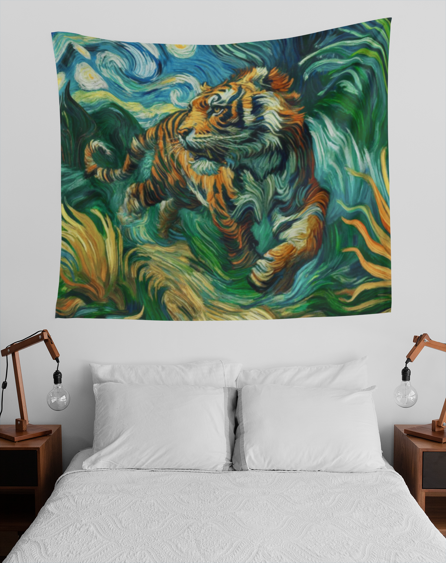 Starry Wilderness,Hanging Wallart Tapestry,Artful Majestic Tiger,Exotic Jungle